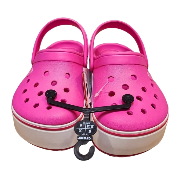 NWT Crocs Girl's Crocband Platform Clogs Size 2 Barbie Pink White - Picture 2 of 7